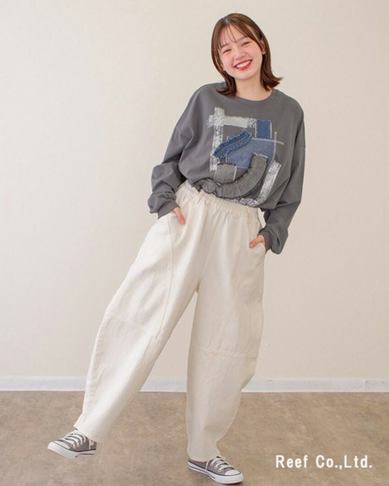 定番人気 デニムボールパンツ ゆったりシルエット ウエストゴム 調整紐付き オールシーズン対応 大人カジュアル