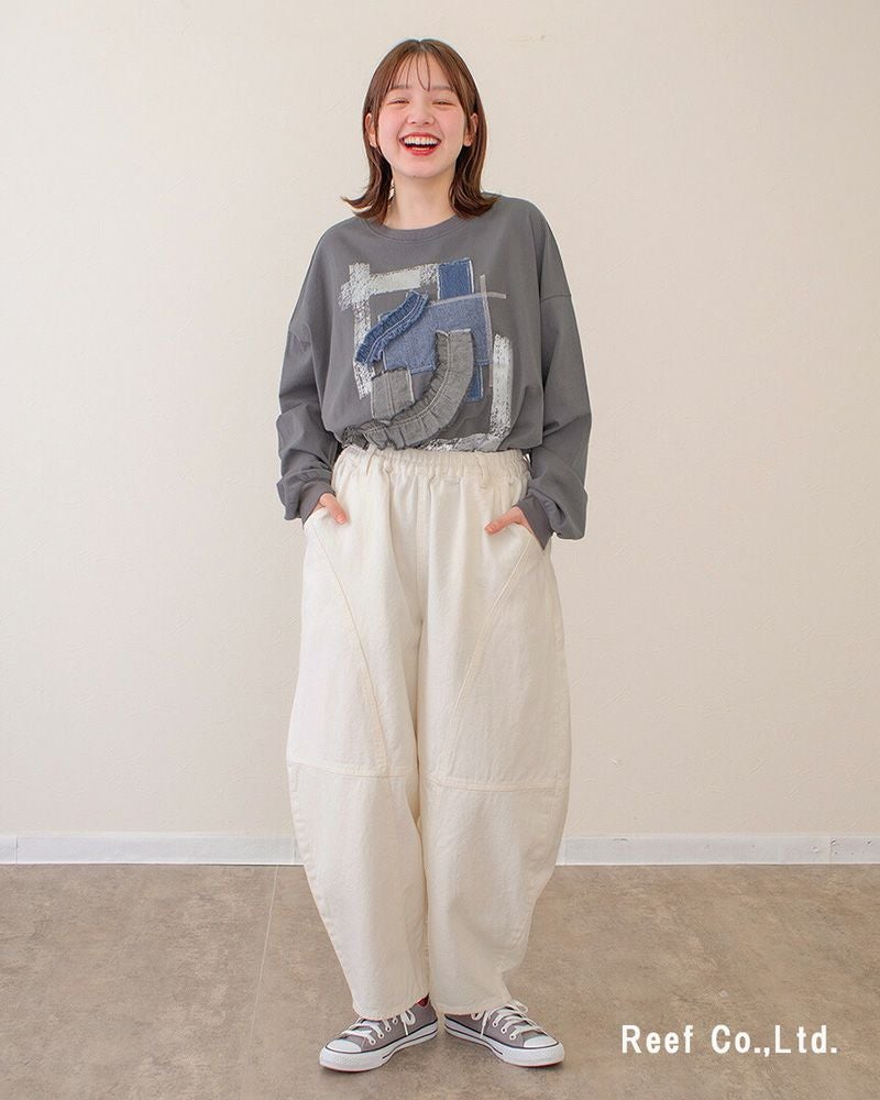 定番人気 デニムボールパンツ ゆったりシルエット ウエストゴム 調整紐付き オールシーズン対応 大人カジュアル