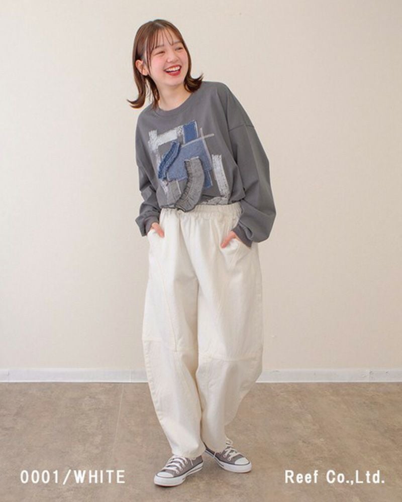 定番人気 デニムボールパンツ ゆったりシルエット ウエストゴム 調整紐付き オールシーズン対応 大人カジュアル