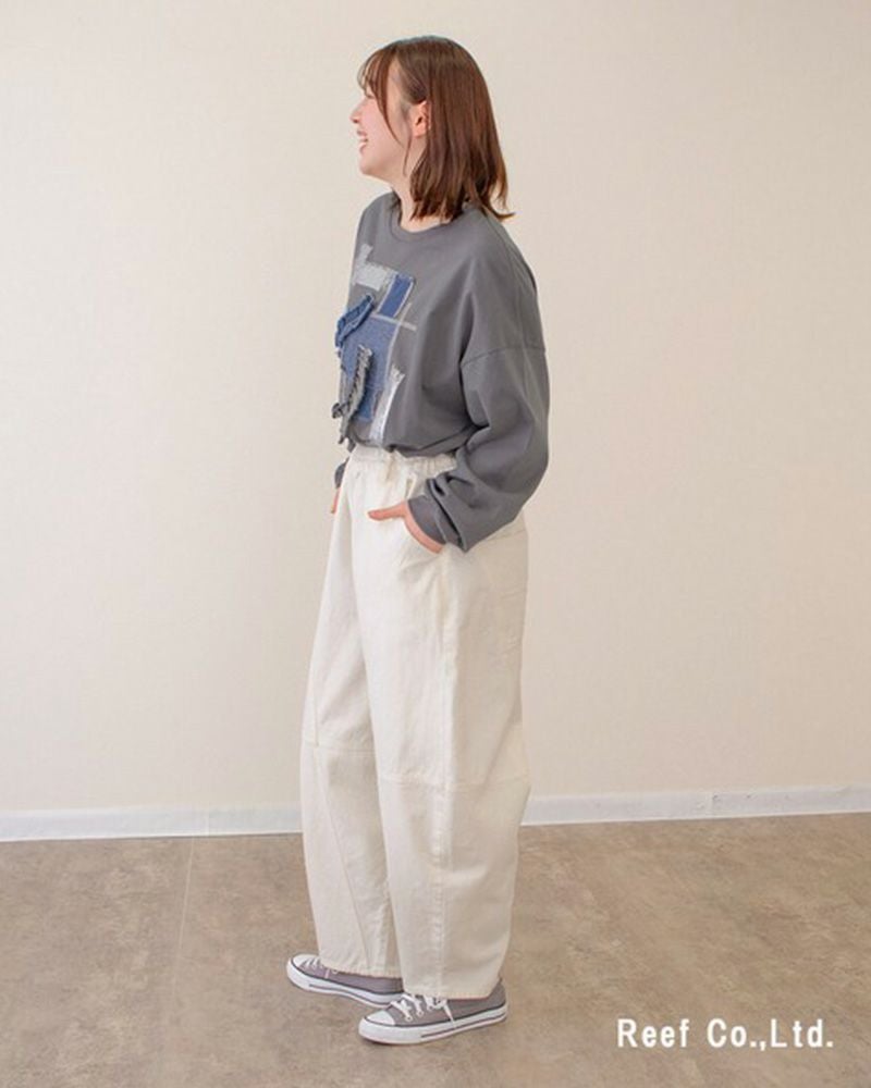 定番人気 デニムボールパンツ ゆったりシルエット ウエストゴム 調整紐付き オールシーズン対応 大人カジュアル
