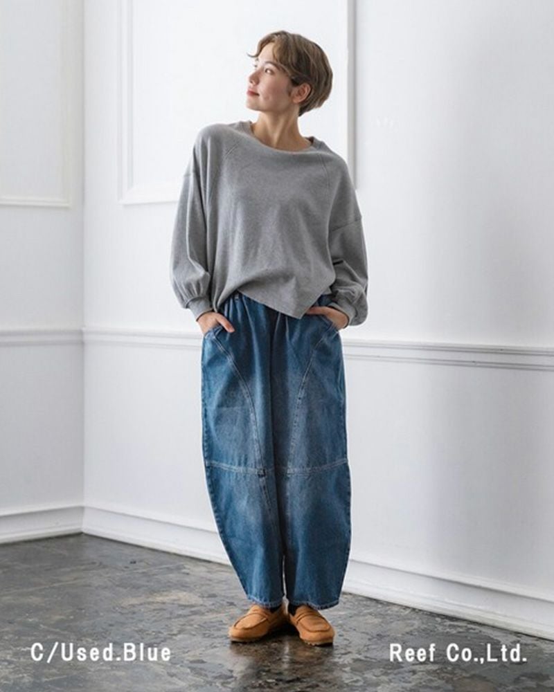 定番人気 デニムボールパンツ ゆったりシルエット ウエストゴム 調整紐付き オールシーズン対応 大人カジュアル