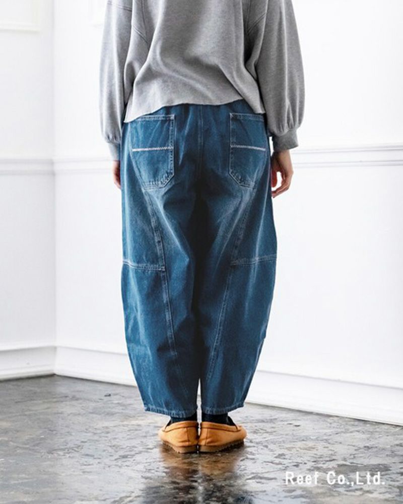 定番人気 デニムボールパンツ ゆったりシルエット ウエストゴム 調整紐付き オールシーズン対応 大人カジュアル