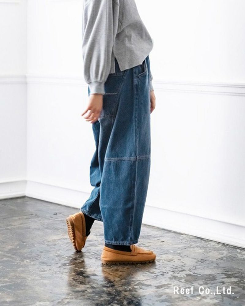 定番人気 デニムボールパンツ ゆったりシルエット ウエストゴム 調整紐付き オールシーズン対応 大人カジュアル