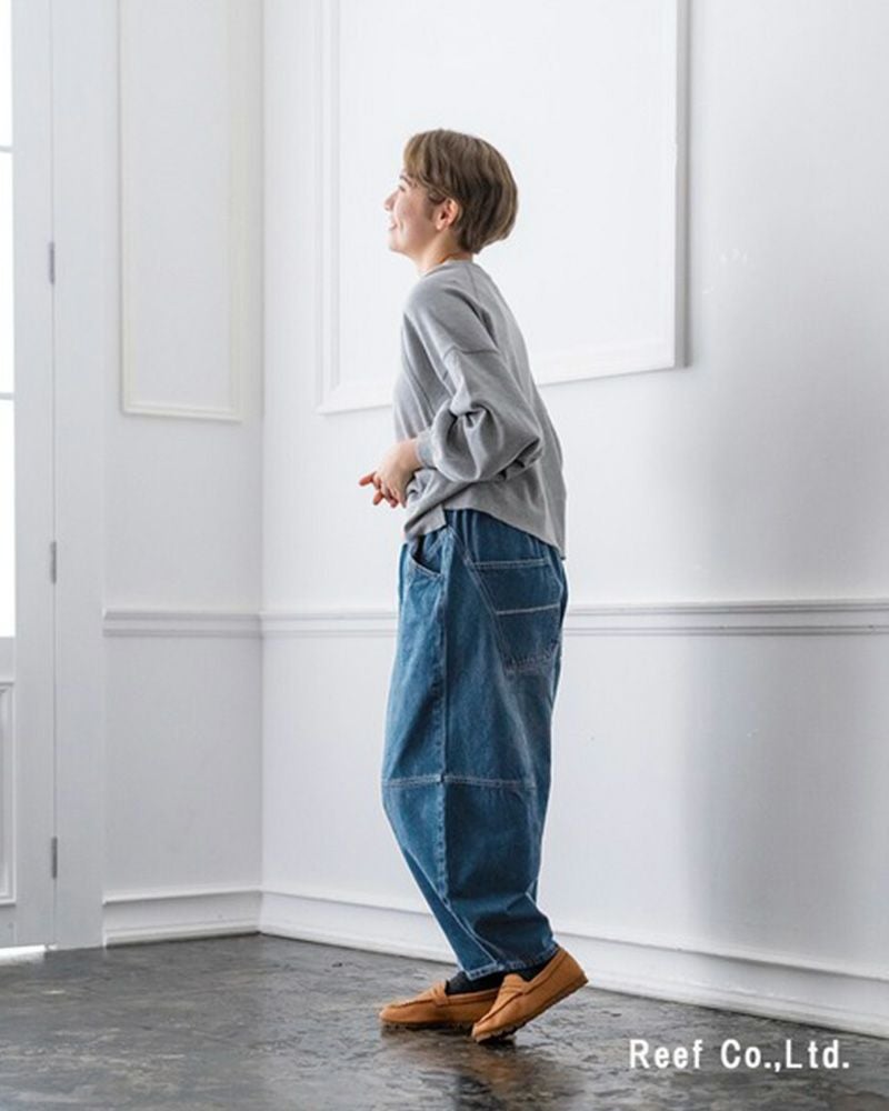定番人気 デニムボールパンツ ゆったりシルエット ウエストゴム 調整紐付き オールシーズン対応 大人カジュアル