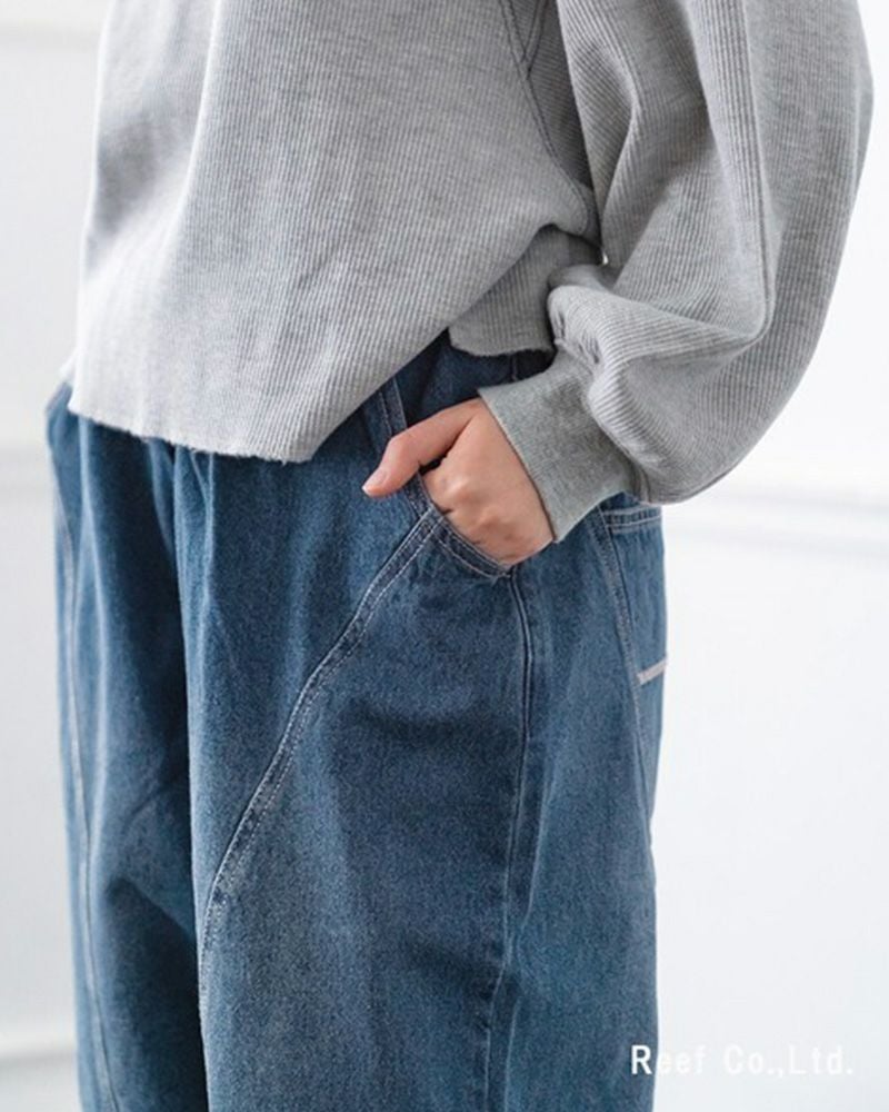 定番人気 デニムボールパンツ ゆったりシルエット ウエストゴム 調整紐付き オールシーズン対応 大人カジュアル