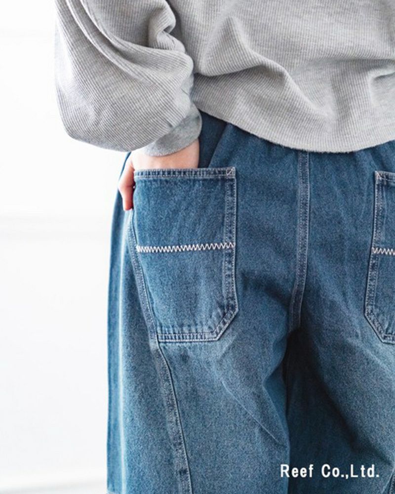 定番人気 デニムボールパンツ ゆったりシルエット ウエストゴム 調整紐付き オールシーズン対応 大人カジュアル