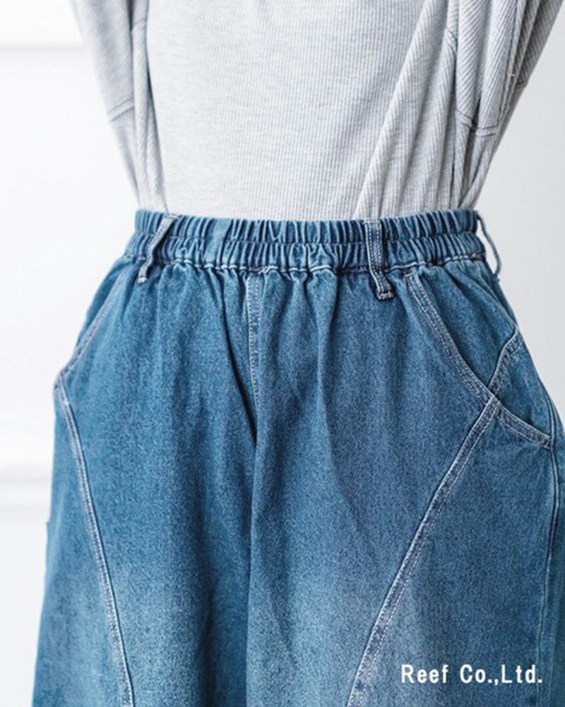 定番人気 デニムボールパンツ ゆったりシルエット ウエストゴム 調整紐付き オールシーズン対応 大人カジュアル