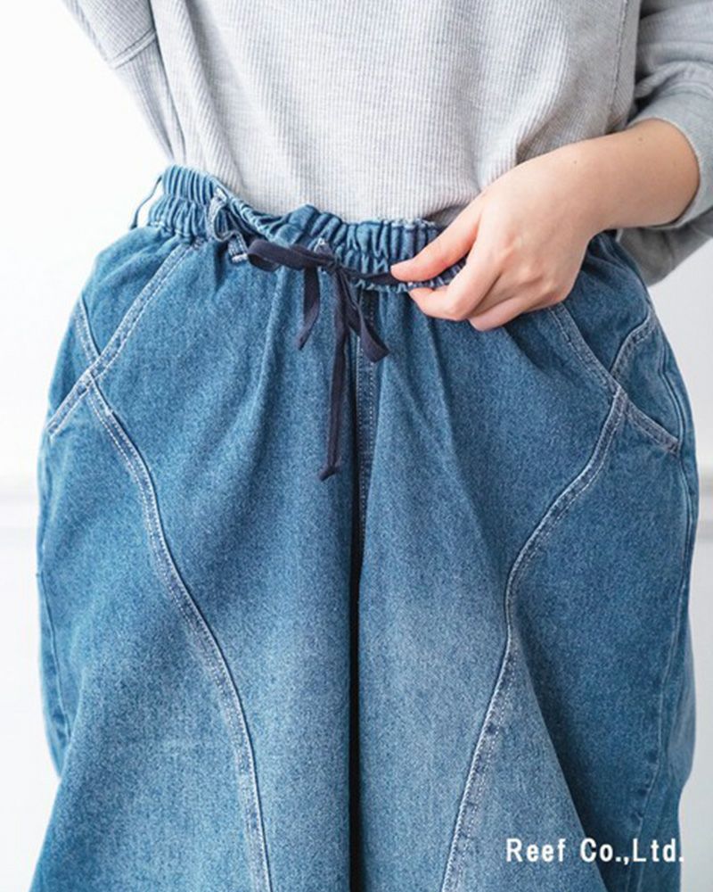 定番人気 デニムボールパンツ ゆったりシルエット ウエストゴム 調整紐付き オールシーズン対応 大人カジュアル