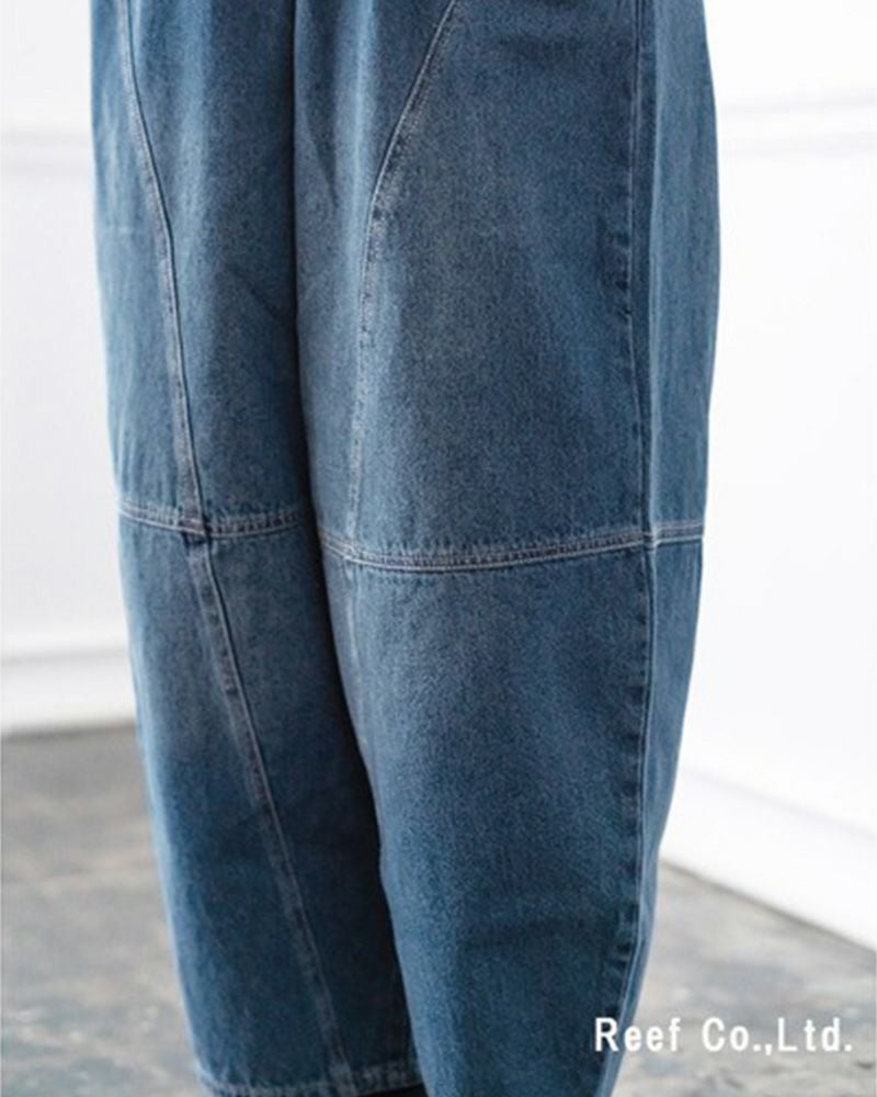 定番人気 デニムボールパンツ ゆったりシルエット ウエストゴム 調整紐付き オールシーズン対応 大人カジュアル