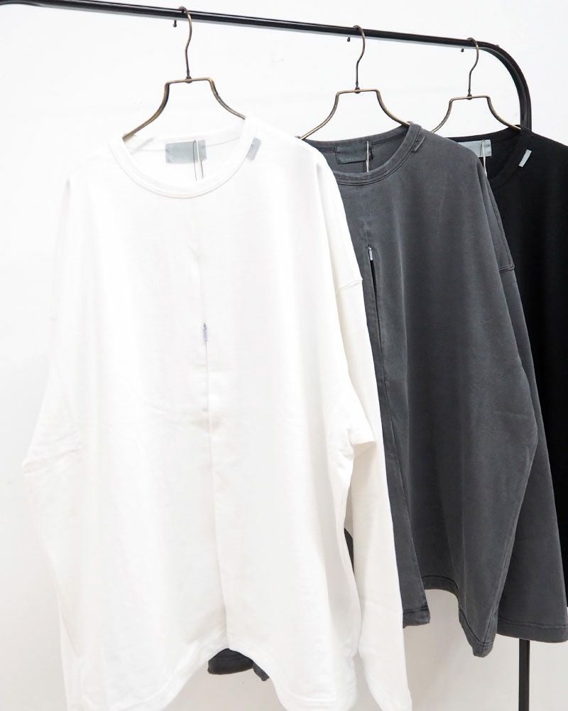 Pokke++ ポッケプラスプラス スピンドルTEE 前開きジップ ビッグシルエット ユニセックス Tシャツ 綿100％ モノトーン 3色展開