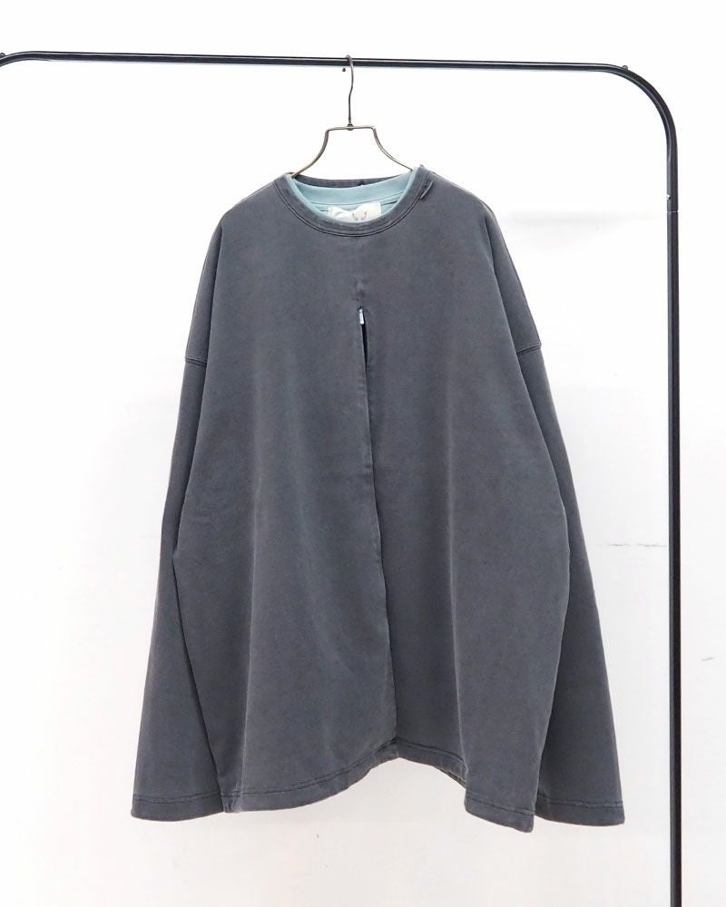 Pokke++ ポッケプラスプラス スピンドルTEE 前開きジップ ビッグシルエット ユニセックス Tシャツ 綿100％ モノトーン 3色展開