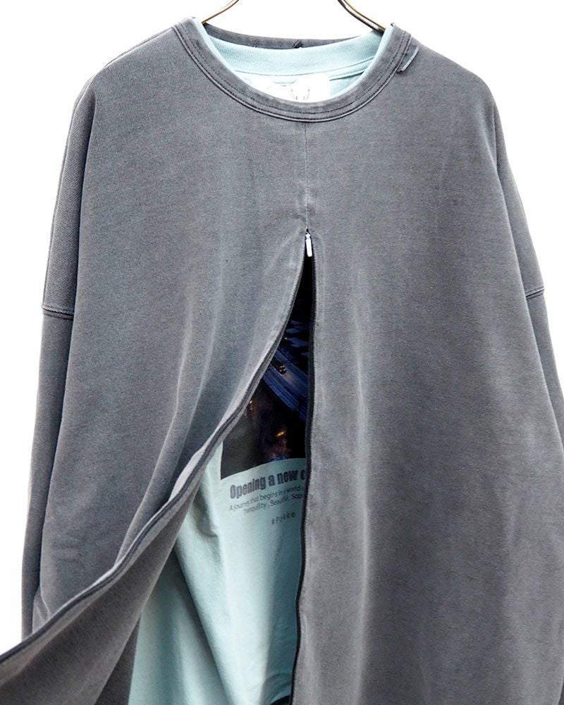 Pokke++ ポッケプラスプラス スピンドルTEE 前開きジップ ビッグシルエット ユニセックス Tシャツ 綿100％ モノトーン 3色展開