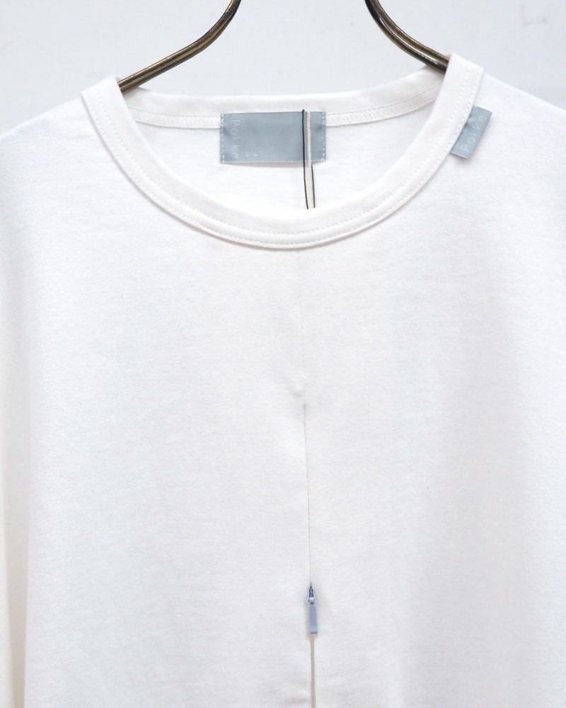 Pokke++ ポッケプラスプラス スピンドルTEE 前開きジップ ビッグシルエット ユニセックス Tシャツ 綿100％ モノトーン 3色展開