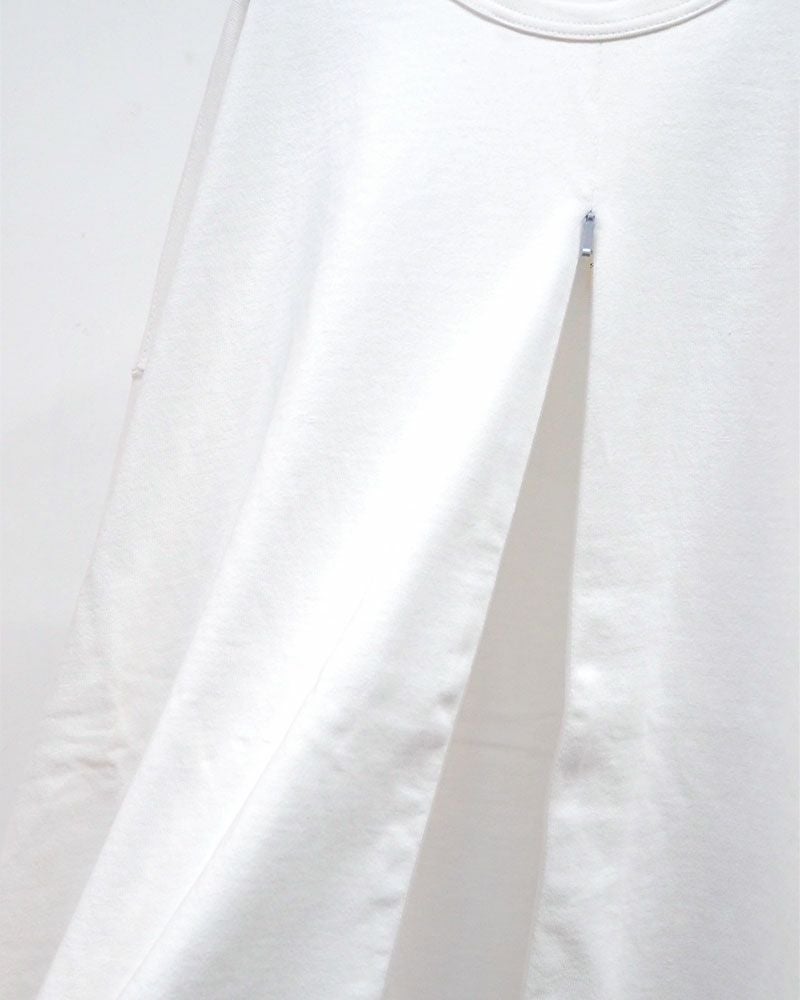 Pokke++ ポッケプラスプラス スピンドルTEE 前開きジップ ビッグシルエット ユニセックス Tシャツ 綿100％ モノトーン 3色展開