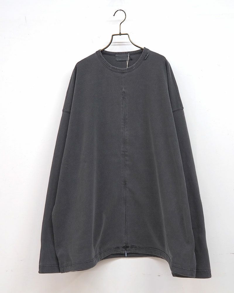 Pokke++ ポッケプラスプラス スピンドルTEE 前開きジップ ビッグシルエット ユニセックス Tシャツ 綿100％ モノトーン 3色展開