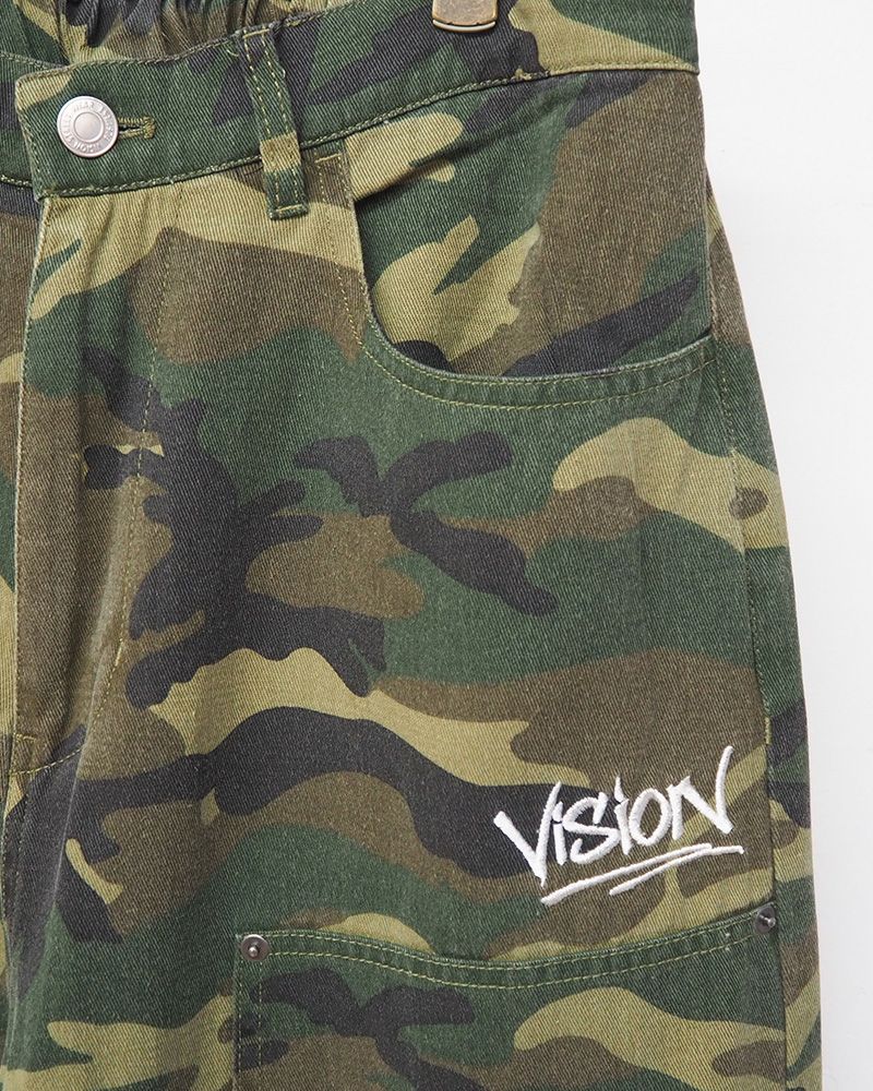 VISION STREET WEAR ワイドパンツ ダブルニー イージーパンツ ストリート ユニセックス ワイドシルエット 裾ドローコード リラックスフィット オーバーサイズ パンツ