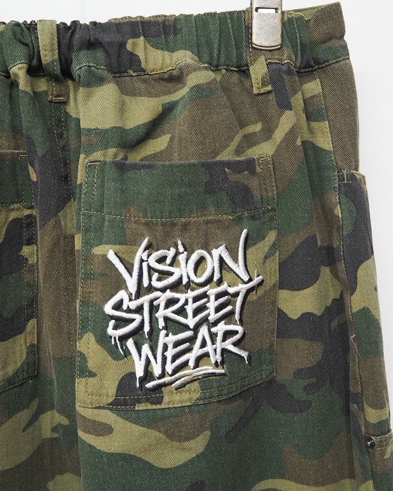 VISION STREET WEAR ワイドパンツ ダブルニー イージーパンツ ストリート ユニセックス ワイドシルエット 裾ドローコード リラックスフィット オーバーサイズ パンツ