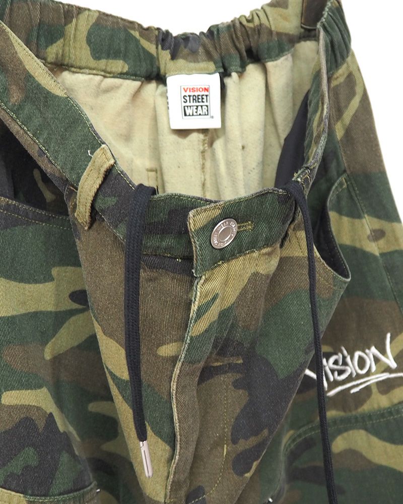VISION STREET WEAR ワイドパンツ ダブルニー イージーパンツ ストリート ユニセックス ワイドシルエット 裾ドローコード リラックスフィット オーバーサイズ パンツ