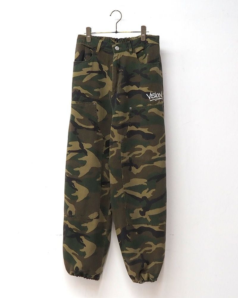 VISION STREET WEAR ワイドパンツ ダブルニー イージーパンツ ストリート ユニセックス ワイドシルエット 裾ドローコード リラックスフィット オーバーサイズ パンツ