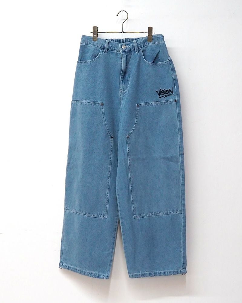 VISION STREET WEAR ワイドパンツ ダブルニー イージーパンツ ストリート ユニセックス ワイドシルエット 裾ドローコード リラックスフィット オーバーサイズ パンツ