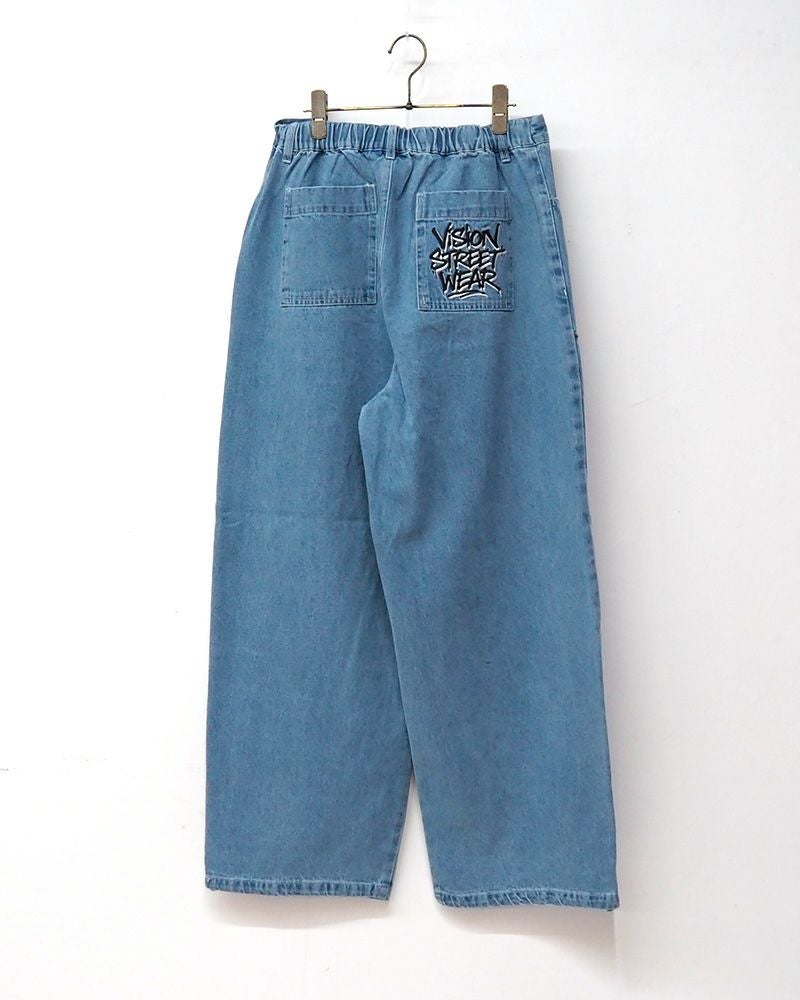 VISION STREET WEAR ワイドパンツ ダブルニー イージーパンツ ストリート ユニセックス ワイドシルエット 裾ドローコード リラックスフィット オーバーサイズ パンツ