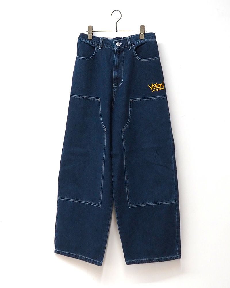 VISION STREET WEAR ワイドパンツ ダブルニー イージーパンツ ストリート ユニセックス ワイドシルエット 裾ドローコード リラックスフィット オーバーサイズ パンツ
