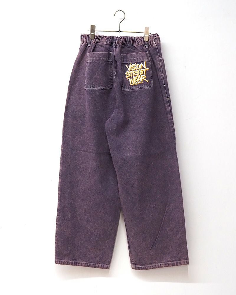 VISION STREET WEAR ワイドパンツ ダブルニー イージーパンツ ストリート ユニセックス ワイドシルエット 裾ドローコード リラックスフィット オーバーサイズ パンツ