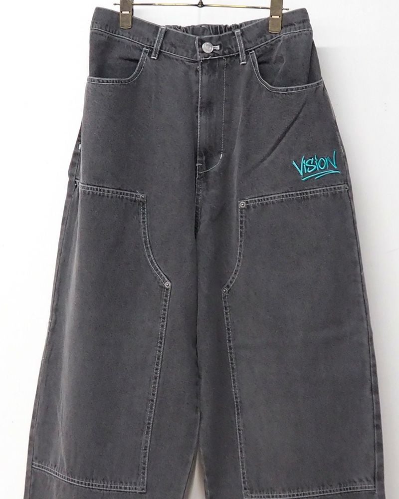 VISION STREET WEAR ワイドパンツ ダブルニー イージーパンツ ストリート ユニセックス ワイドシルエット 裾ドローコード リラックスフィット オーバーサイズ パンツ