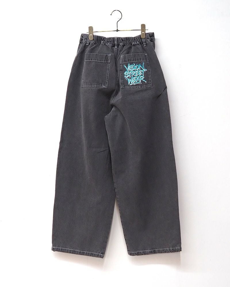 VISION STREET WEAR ワイドパンツ ダブルニー イージーパンツ ストリート ユニセックス ワイドシルエット 裾ドローコード リラックスフィット オーバーサイズ パンツ