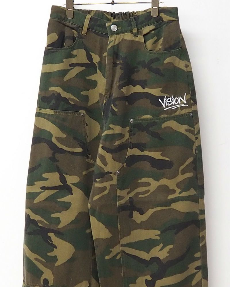 VISION STREET WEAR ワイドパンツ ダブルニー イージーパンツ ストリート ユニセックス ワイドシルエット 裾ドローコード リラックスフィット オーバーサイズ パンツ