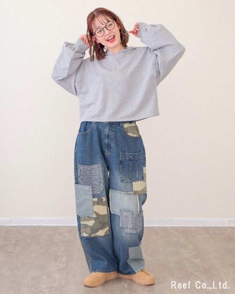 デニム×迷彩柄パッチワークパンツ | &Vogue STORE