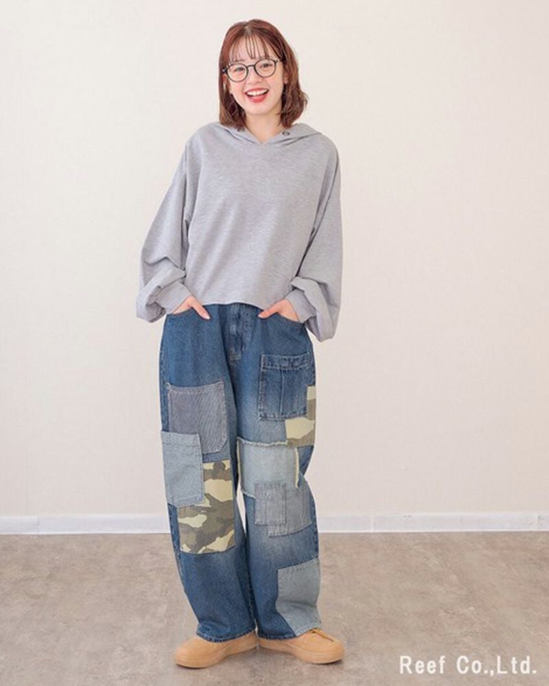 マルチカラーパッチワークボトムス デニム×迷彩柄パッチワークパンツ | &Vogue STORE