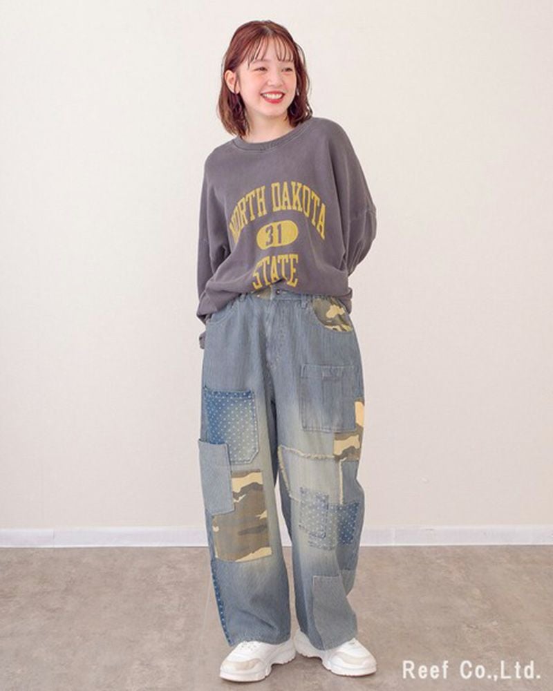 デニム×迷彩柄パッチワークパンツ | &Vogue STORE