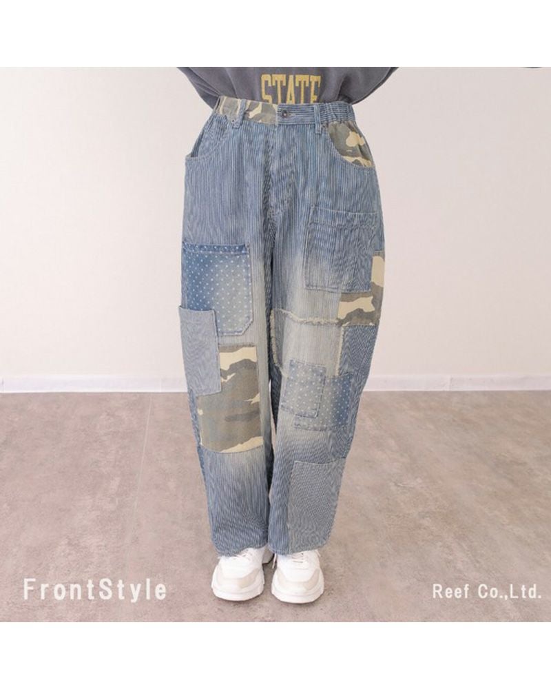 りーサン デニム×迷彩柄 パッチワークパンツ デニム×迷彩柄パッチワークパンツ | &Vogue STORE