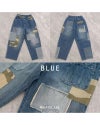 デニム×迷彩柄 パッチワークパンツ ミリロピュール ST-225946 レディース デニム パッチワーク 迷彩 カモフラ ストレート ワイド ゆったり カジュアル