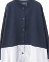limiless 裏毛×ストライプ BIG コクーン カーディガン 異素材 切替 オーバーサイズ レディース