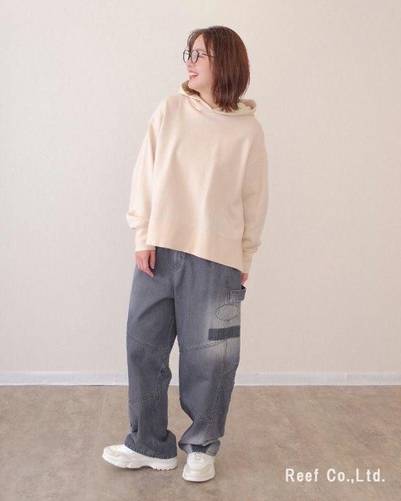 mililopiulu ミリロピュール サンバーンワッペンパンツ カラーデニム USED加工 ケミカル加工 パッチワーク ストレート デニムパンツ レディース