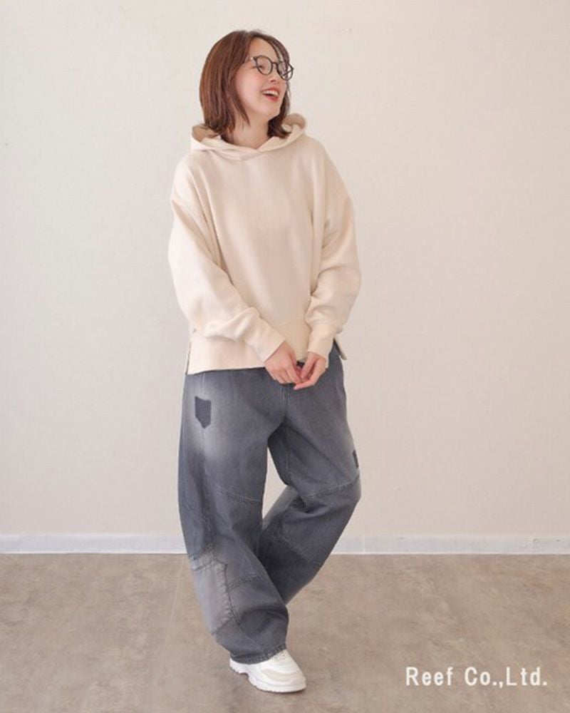mililopiulu ミリロピュール サンバーンワッペンパンツ カラーデニム USED加工 ケミカル加工 パッチワーク ストレート デニムパンツ レディース