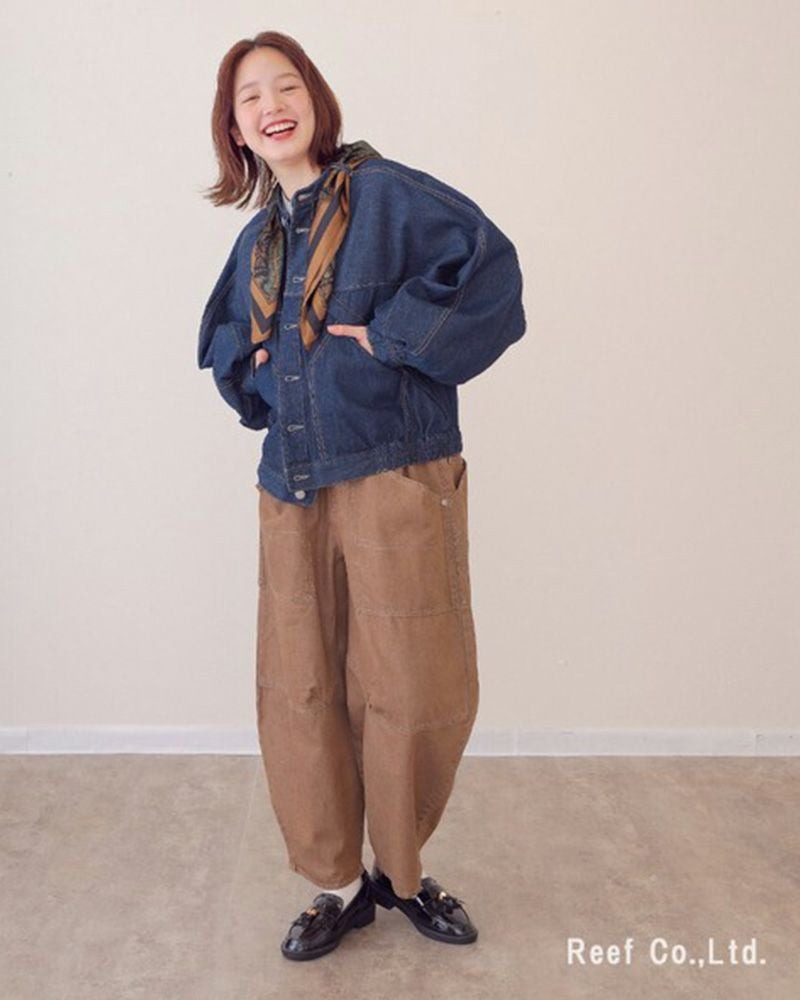 mililopiulu ミリロピュール BIGポケット デニム ボールパンツ レディース ワイド オーバーサイズ カジュアル パンツ