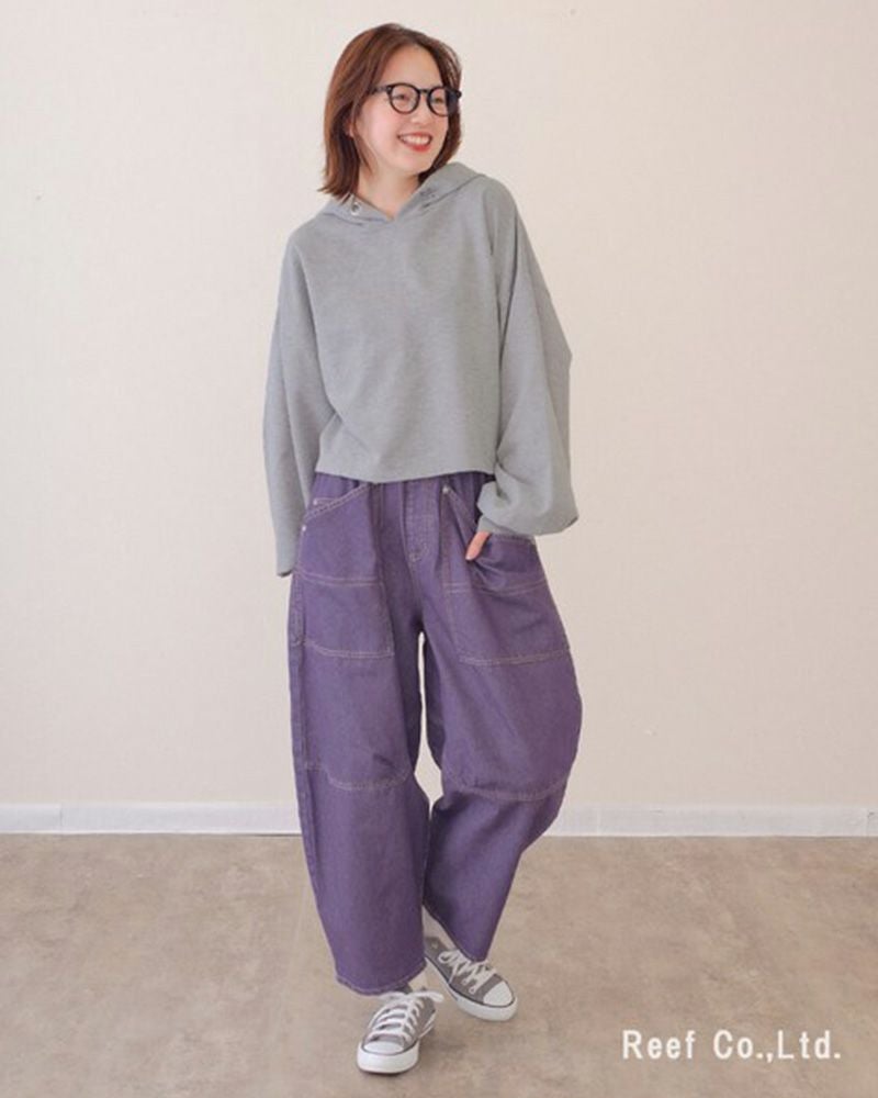 mililopiulu ミリロピュール BIGポケット デニム ボールパンツ レディース ワイド オーバーサイズ カジュアル パンツ