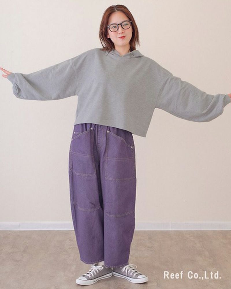 mililopiulu ミリロピュール BIGポケット デニム ボールパンツ レディース ワイド オーバーサイズ カジュアル パンツ