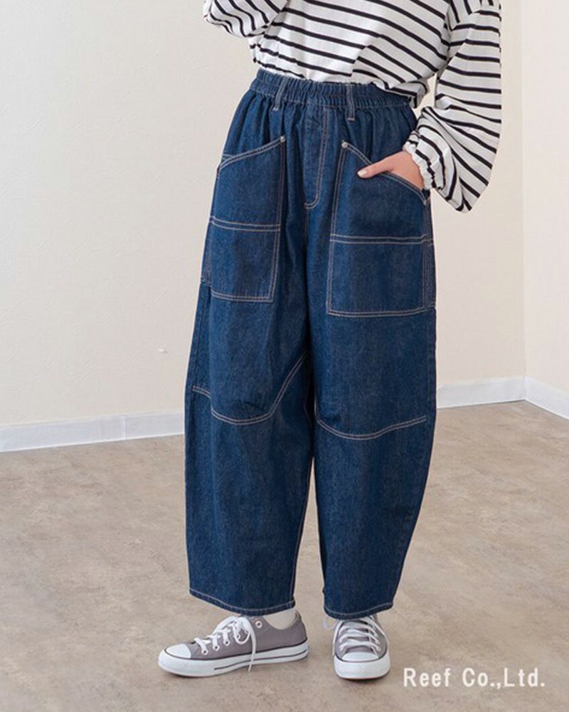 mililopiulu ミリロピュール BIGポケット デニム ボールパンツ レディース ワイド オーバーサイズ カジュアル パンツ