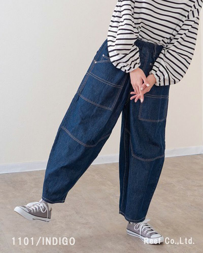 mililopiulu ミリロピュール BIGポケット デニム ボールパンツ レディース ワイド オーバーサイズ カジュアル パンツ