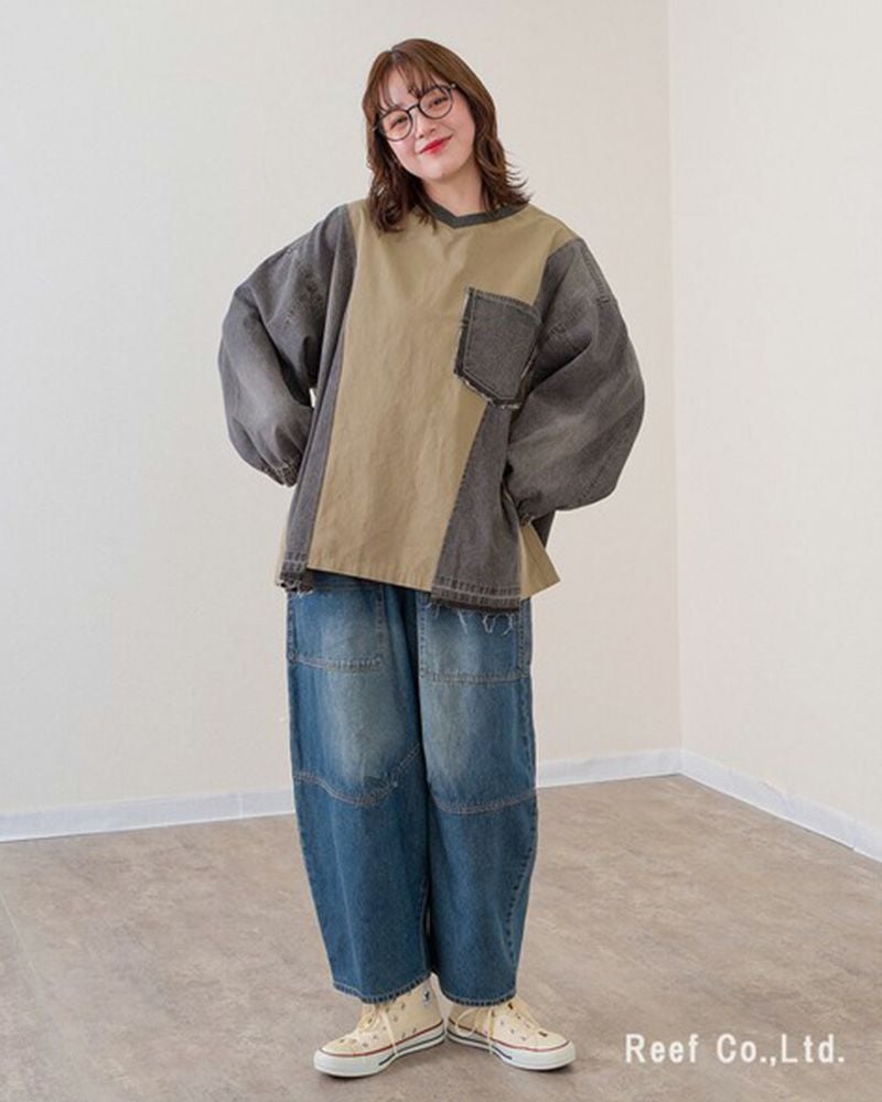 mililopiulu ミリロピュール BIGポケット デニム ボールパンツ レディース ワイド オーバーサイズ カジュアル パンツ