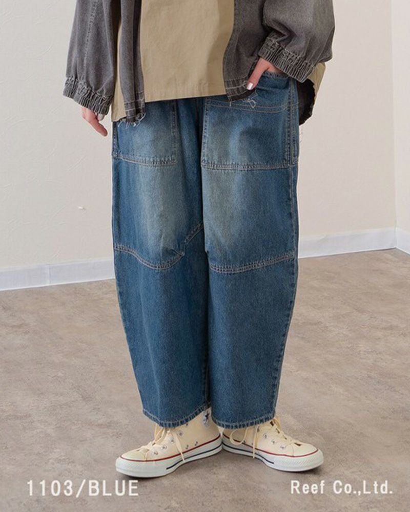 mililopiulu ミリロピュール BIGポケット デニム ボールパンツ レディース ワイド オーバーサイズ カジュアル パンツ