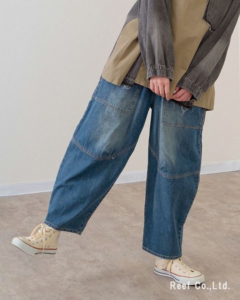 mililopiulu ミリロピュール BIGポケット デニム ボールパンツ レディース ワイド オーバーサイズ カジュアル パンツ