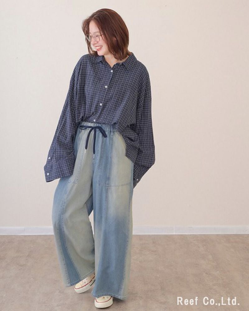 mililopiulu ミリロピュール グラデーションワイドデニムパンツ レディース デニム ワイドパンツ 総ゴム カジュアル