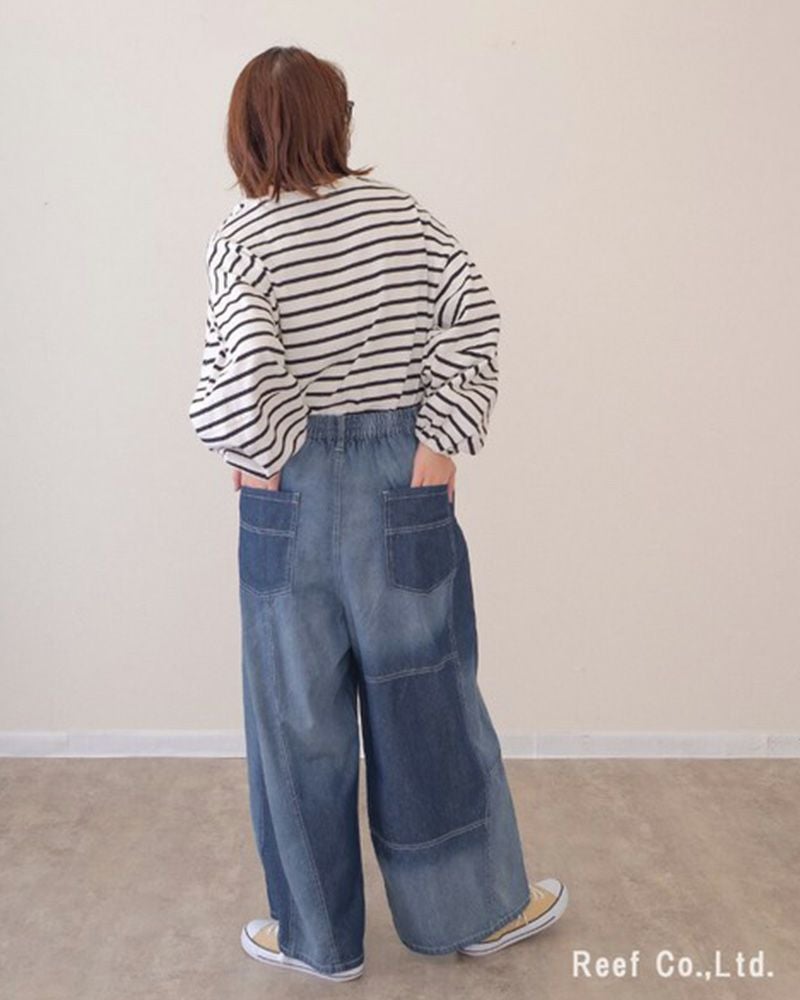 mililopiulu ミリロピュール グラデーションワイドデニムパンツ レディース デニム ワイドパンツ 総ゴム カジュアル