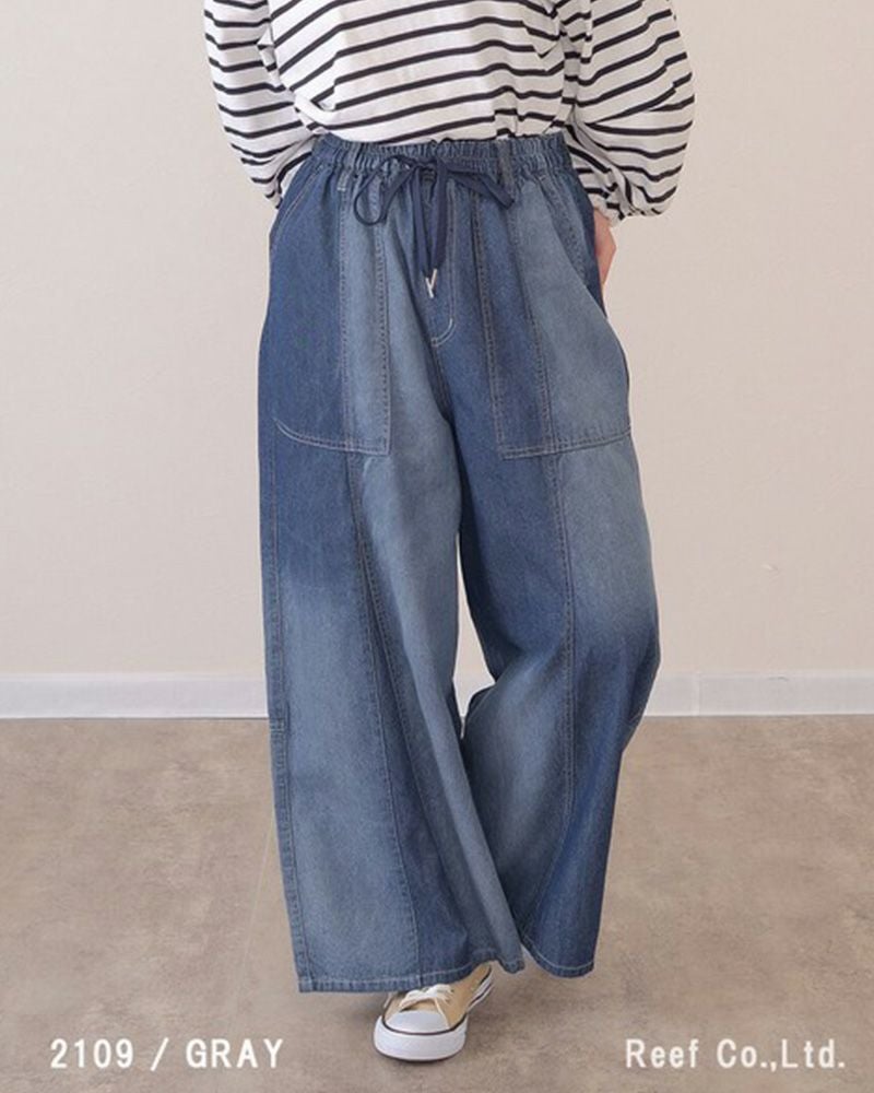 mililopiulu ミリロピュール グラデーションワイドデニムパンツ レディース デニム ワイドパンツ 総ゴム カジュアル