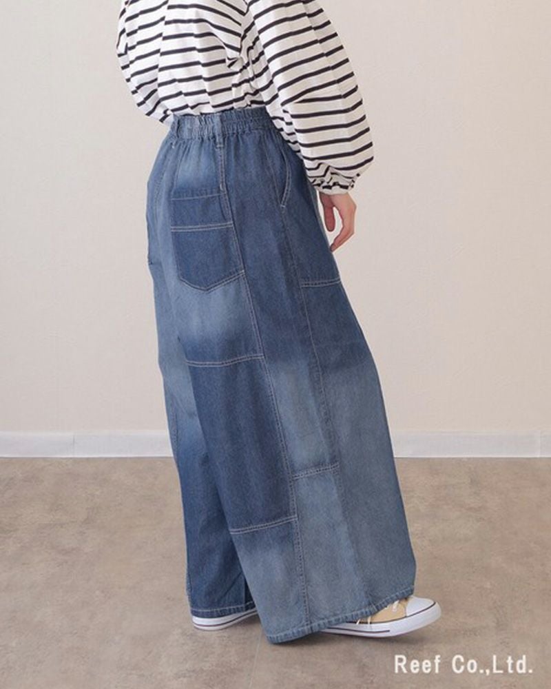 mililopiulu ミリロピュール グラデーションワイドデニムパンツ レディース デニム ワイドパンツ 総ゴム カジュアル